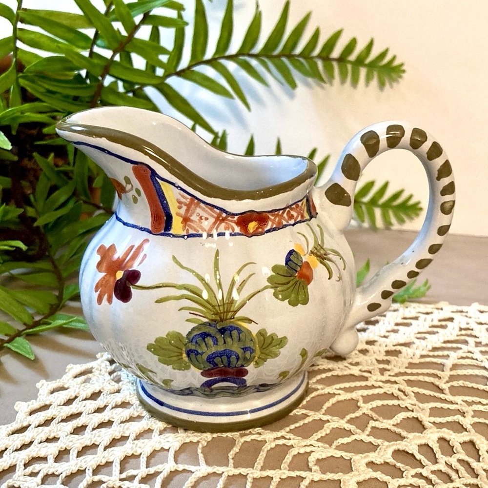Vintage Peasant Village Italian Pottery Pitcher Handpainted